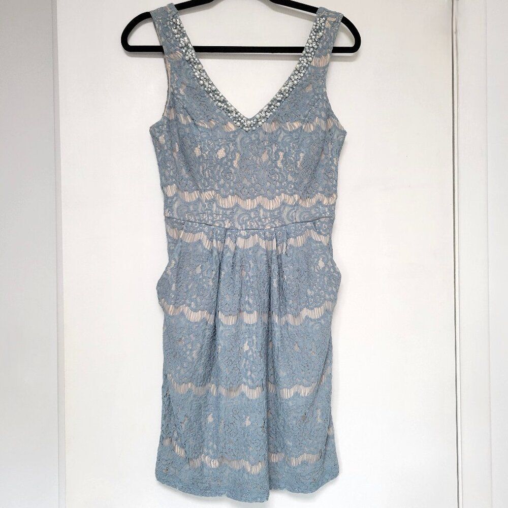 Vintage 90s Y2K City Triangles Lace Embellished Sleeveless Dress Coquette